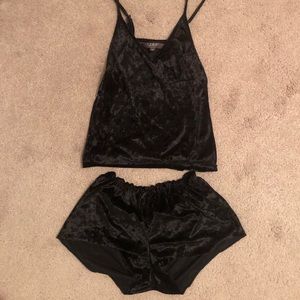 Black crushed velvet lingerie loungewear